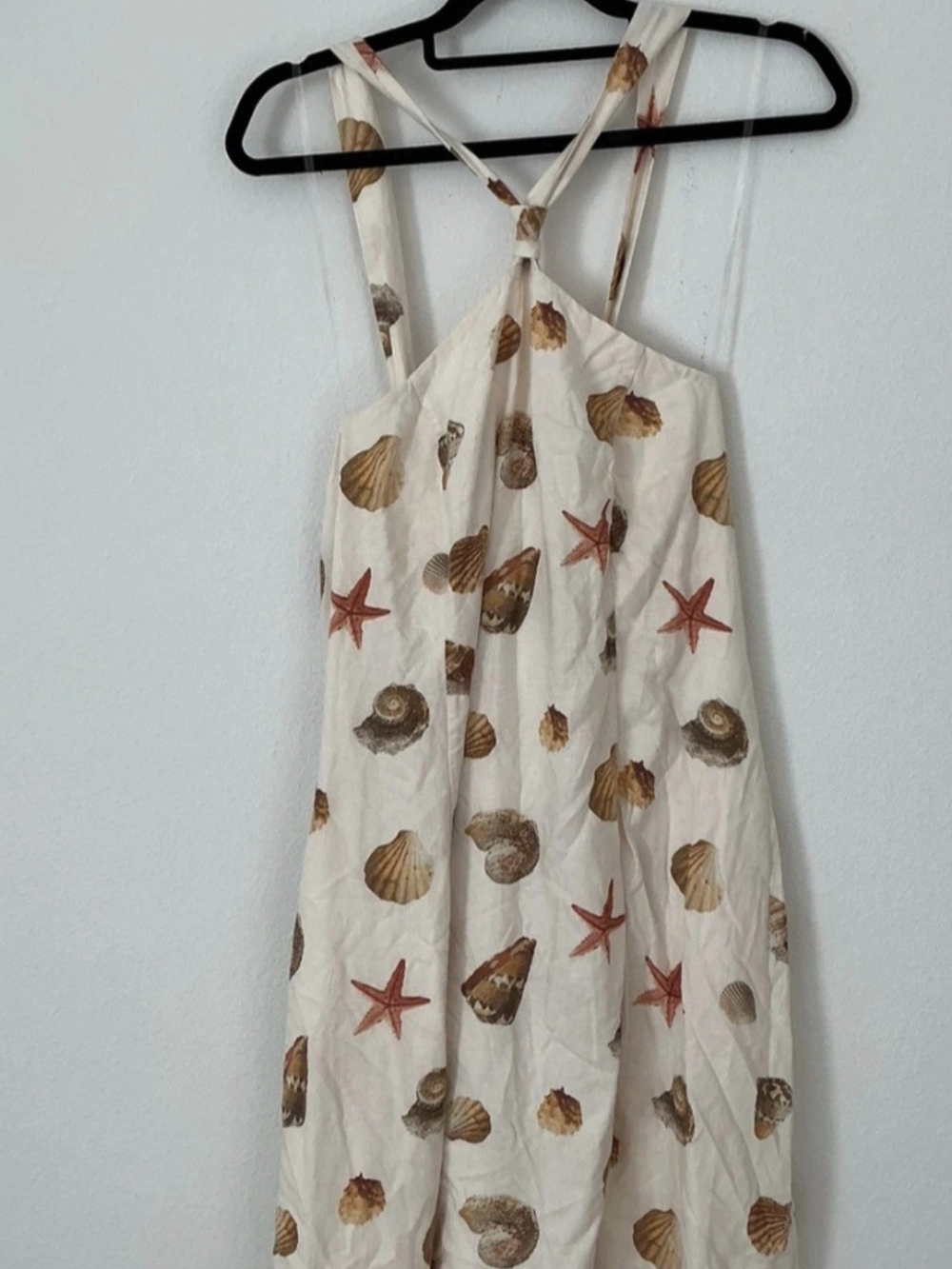 Wild Fablw Seashell Print Halter Mini Dress in Cream
